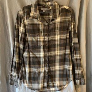Grey White Carhartt Button Down Flannel Rugged Flex Hamilton Shirt for Women